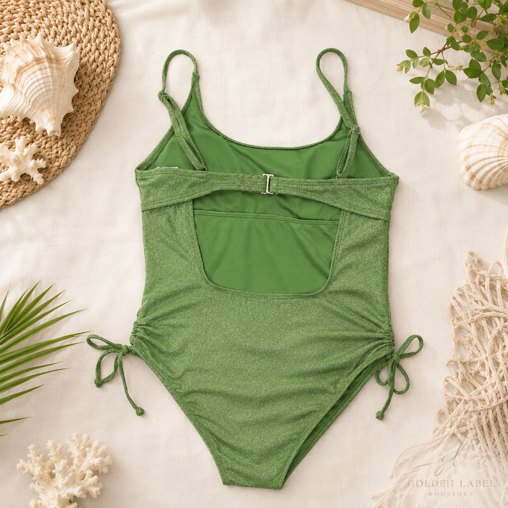 Salt + Cove Lurex Open Back One Piece Swimsuit S Green Shimmer NWT - Picture 3 of 7
